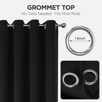 Joydeco Blackout Patio Sliding Door Curtains 108 Inches Long, Grommet Privacy Room Divider Curtains, Extra Wide Thermal Blackout Drapes for Bedroom Living Room (Black, 60Wx108L, 1 Panel)
