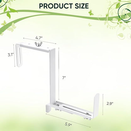Planter Box Brackets, Adjustable Flower Box Brackets for Deck Railing, 2 Pack No Drill Window Box Bracket for Outdoor Planters-White