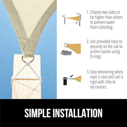 GORILLA GRIP Heavy Duty Sun Shade, UV Protection Fade Tear and Rust Resistant Triangle Sunshade Canopy, Curved Edges Blocks Sunlight, Breathable Sail, Outdoor Patio, Lawn Garden Butter Cream