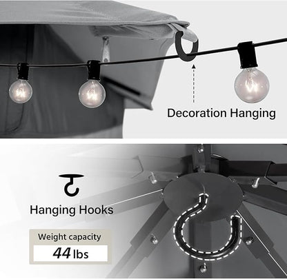 LAUSAINT HOME Semi-Permanent Outdoor Patio Gazebo 10'x10', Heavy Duty Party Tent Shelter with Double Roofs, Mosquito Nettings and Privacy Screens for Backyard, Garden, Lawn, Gray