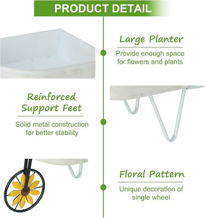 BAYN Metal Wheelbarrow Flower Cart Planter, 2 Packs Plant Stands with Triangular Support Handles Non-Rolling Wheel Vintage Wagon Planter Pots for Home Patio Garden Backyard Rustic Outdoor Decor