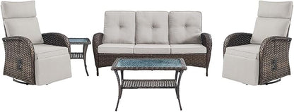 5 Piece Patio Furniture Set with Swivel Recliner Chair - Removable Outdoor Patio Couch Set, Chaise Lounge Chair Outdoor with Adjustable Backrest and Footrest and Coffee Table for Casual Gathering