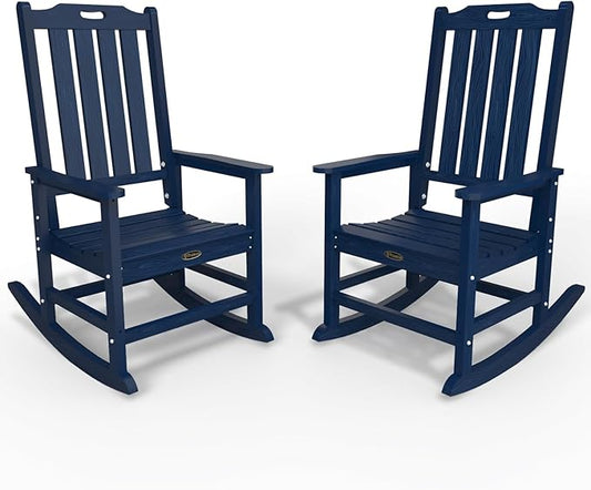 Oversized Rocking Chair Set of 2, Outdoor Rocking Chair for Adults, All Weather Resistant Porch Rocker for Lawn Garden, Navy Blue