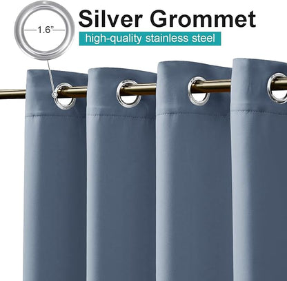NICETOWN 2 Panels Stone Blue Blackout Outdoor Curtains for Patio Waterproof, Thermal Insulated Silver Rustproof Grommet Blackout Indoor Outdoor Curtains/Drapes for Pergola, W52 x L95