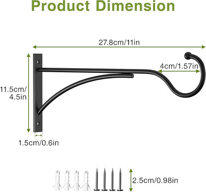 11 Inch Heavy Duty Plant Hangers Outdoor, Metal Plant Brackets for Hanging Baskets, Plant Wall Hooks for Bird Feeders, Wind Chimes & Lanterns, Premium Metal Hooks Matte Black, 30lbs Capacity