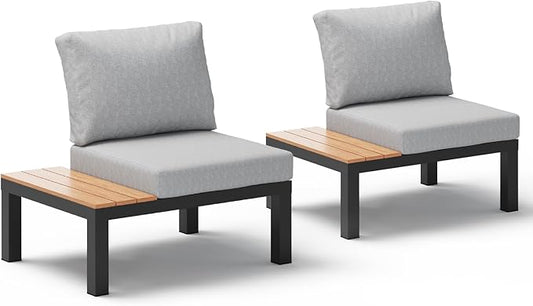 Aluminum Outdoor Patio Sofa Set, 2 Seats Modular Sectional Sofa with Side Table, Thick & Removable Cushions, All-Weather Outdoor Conversation Sets for Garden & Yard, Gray
