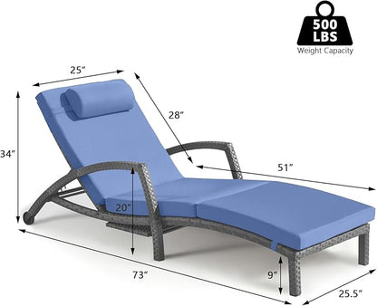 Chaise Lounge Chairs Outdoor Set of 6, Comfy Outside Wicker Patio Pool Lounge Chair w/ 5 Adjustable Back Angle, Cup Holder, Thicken Cushion