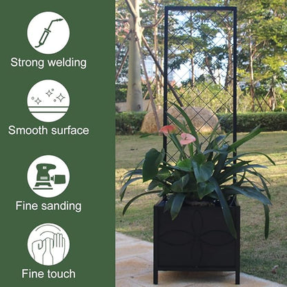 Zhongma 15.75 x 15.75 x 55 in Raised Garden Bed with Trellis,Heavy Duty Plant Box for Climbing Plants with Drainage Hole, Metal Lattice Planter Gardon Box with Inner Fabric Liners.