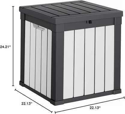DRATO 51 Gallon Deck Boxes Resin Outdoor Storage Box UV Resistant Outside Deck Box with Lockable Lid for Patio Furniture（Black and White，51 Gallon）