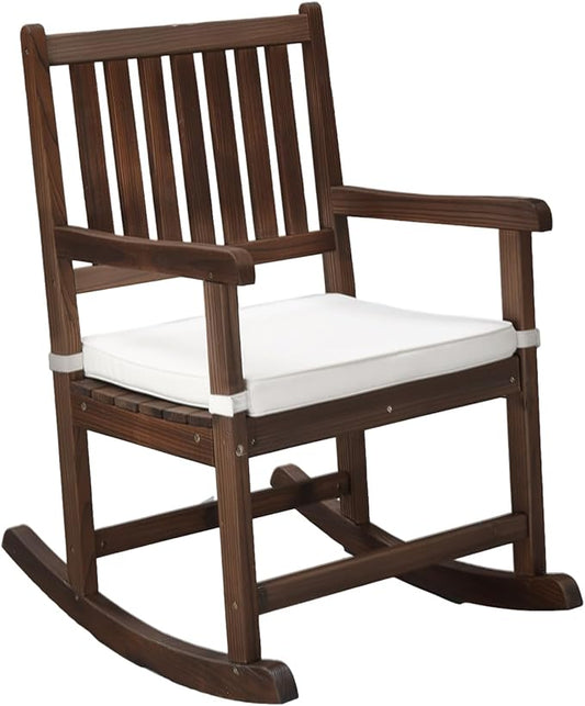 VINGLI Outdoor Rocking Chair, Weatherproof Rocker with Cushion, Wooden Rocking Bench Support 450 LBS for Patio, Yard, Garden, Outdoor or Indoors, Rustic