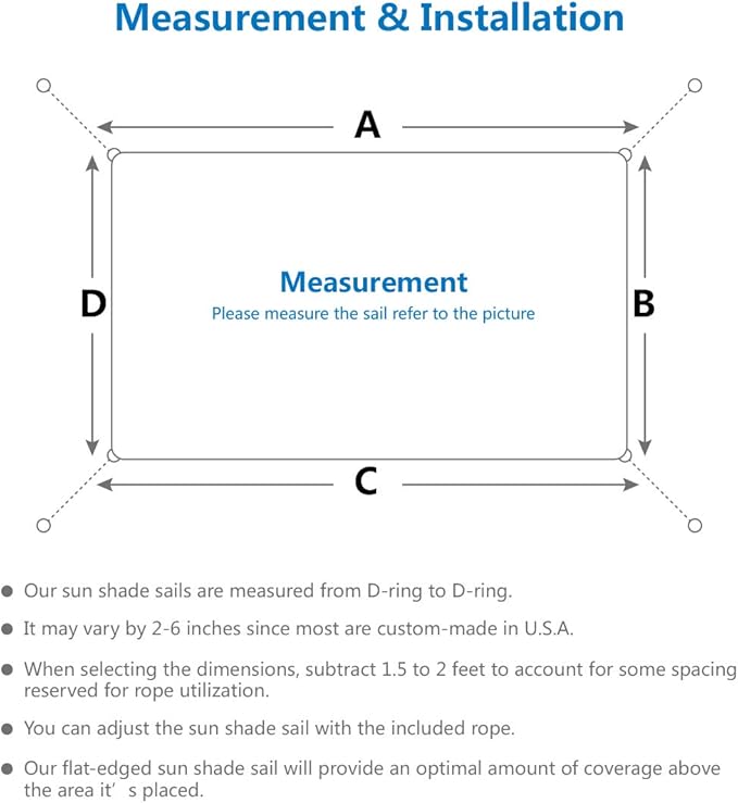 Eden's Decor Straight Flat-Edged Sun Shade Sail Rectangular 9' x 15' Blue UV-Blocking Outdoor Canopy Fabric Cloth Awning for Pergola Patio Garden Backyard Custom Size