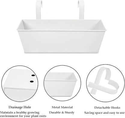 3 Pcs Large Hanging Flower Pots for Railing or Fence 16 Inch Railing Planter Box for Any Balcony Porch or Deck Countryside Style Window Planter Boxes Are Perfect to Herbs & Flowers (White-5pcs)