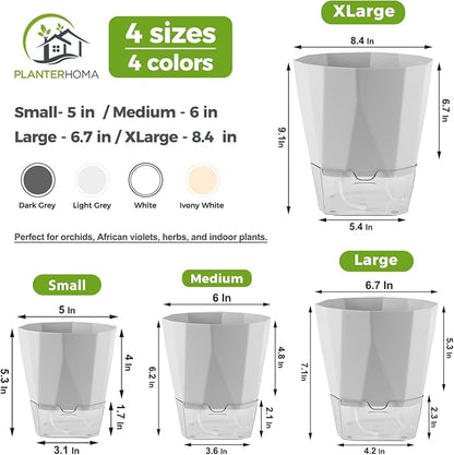 5 Pack Self Watering Pots for Indoor Plants 6.7 Inches Self Watering Planters African Violet Self Watering Pots Clear Pot for Herb Orchid Flower Houseplant, Light Grey