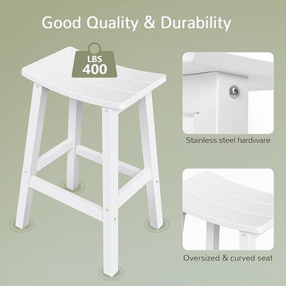 Outdoor Bar Stools Set of 2, Waterproof Barstools, Easy to Clean and Care, for Bar, Kitchen Counter, Deck, and Patio, White