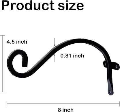 Hourleey 2 Pack Plant Hanger Outdoor, 8 Inch Heavy-Duty Hanging Plant Hook for Outside Basket, Black Metal Wall Mount Plant Bracket Hook for Flower Baskets Bird Feeder