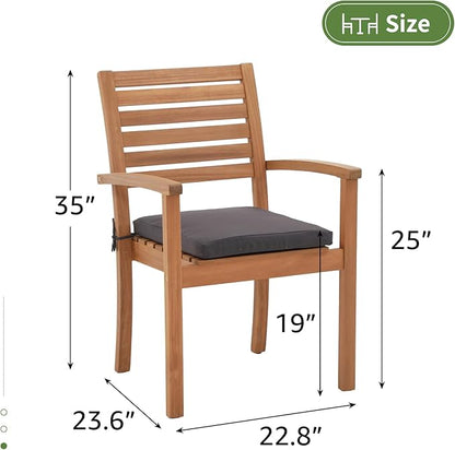 OC Orange-Casual Stackable Patio Dining Chairs Set of 6, Outdoor Acacia Wooden Chairs w/Armrest & Removeable Fabric Cushion, for Porch, Backyard, Garden, Indoor, Dark Grey