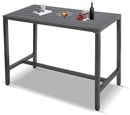 Outdoor Bar Table, Patio Console Pub Height Table with Powder Coated Steel Frame, Weather Resistant Waterproof Top for Hot Tub, Balcony, Garden, Yard, Poolside