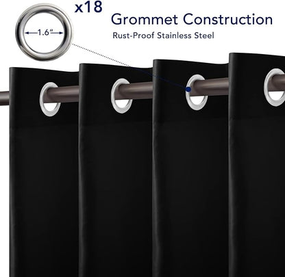 PureFit Outdoor Curtains for Patio Waterproof Weatherproof, UV Resistant Outside Curtains for Gazebo, Front Porch, Pergola, Sun Blocking Privacy Curtain, 150W x 95L inch, 1 Panel, Black