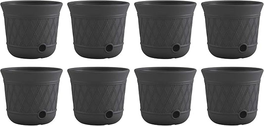 Suncast 8 Pack 14" x 12" Round Resin Decorative Weatherproof Outdoor Hideaway Standard Garden Hose Storage Pot with Drainage Holes, Gray