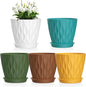 4 inch Small Plastic Nursery Pots, Seedling Pots, 5 Set Water Ripples Plant Pots for Indoor Plants, Flower Pots with Drainage Holes and Saucers, Seed Starter Pots for Succulent, Colorful