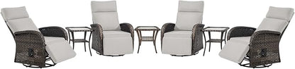Belord 7 Piece Patio Furniture Set with 4 Swivel Recliner Chairs and 3 Side Tables, Dual-Adjust Wicker Chaise Lounge Chairs for Outdoor Patio Conversation, All-Weather Brown Rattan