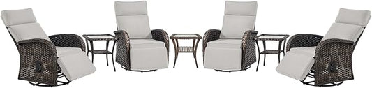Belord 7 Piece Patio Furniture Set with 4 Swivel Recliner Chairs and 3 Side Tables, Dual-Adjust Wicker Chaise Lounge Chairs for Outdoor Patio Conversation, All-Weather Brown Rattan