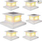 Dynaming 6 Pack Solar Post Cap Lights Outdoor, White Shell Fence Post Solar Lights Fit for 4x4 5x5 Vinyl/Wooden Posts, High Brightness Warm White SMD LED Lighting Decor for Garden Deck Patio