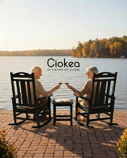 Ciokea Oversized Outdoor Rocking Chair, 380lbs Heavy-Duty Large Patio Rocker, Weather Resistant & Anti-Fade Porch Chair, High Back Cozy Rocking Chair for Outside, Fire Pit, Deck, Garden, Black