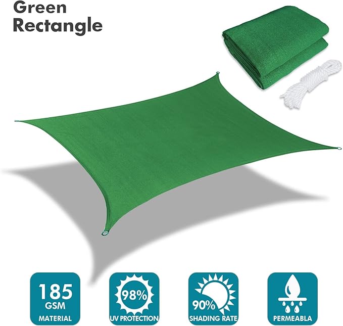 KANAGAWA 9'X15' Dark Green Custom Size Sun Shade Sail Rectangle UV Block Canopy Cover for Patio Backyard Lawn Garden Outdoor (Customized Available)