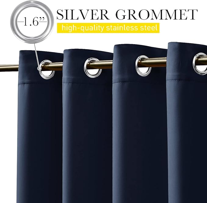 NICETOWN 2 Panels Outdoor Curtains for Patio Waterproof & Windproof, Extra Wide Grommet & Back Tab on Top & Bottom Thermal Insulated Sun Blocking Drapes with Rope for Deck, Navy Blue, W100 x L108