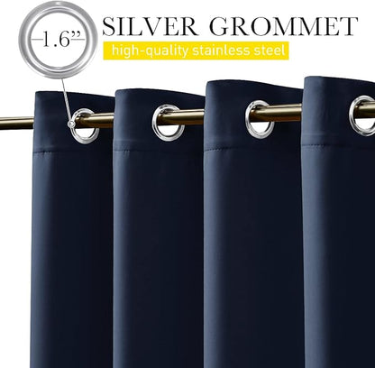 NICETOWN 2 Panels Outdoor Curtains for Patio Waterproof & Windproof, Extra Wide Grommet & Back Tab on Top & Bottom Thermal Insulated Sun Blocking Drapes with Rope for Deck, Navy Blue, W100 x L108