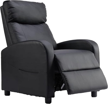 Sweetcrispy Recliner Chair PU Leather Recliner Sofa No Massage, Home Theater Seating with Lumbar Support, Adjustable Push Back Overstuffed High-Density Sponge Reclining for Living Room, Black