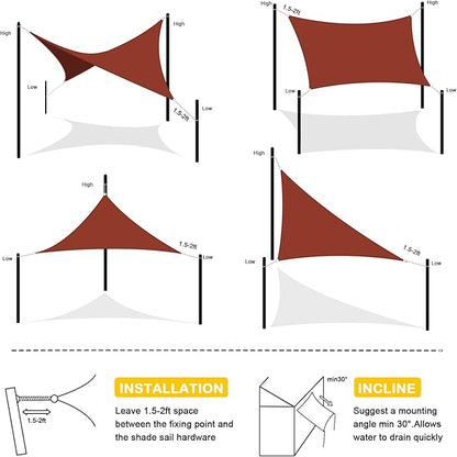Artpuch Waterproof Sun Shade Sail, 12'x16' Rust Red Rectangular, UV Resistant Rain Canopy, Curved Edges Shade Cloth for Outdoor Patio, Deck, Yard