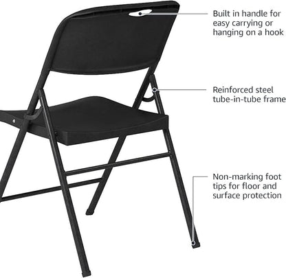 Amazon Basics Portable Folding Plastic Chair, Events Seating, Easy to Store, 350-Pound Capacity, Black, 2-Pack