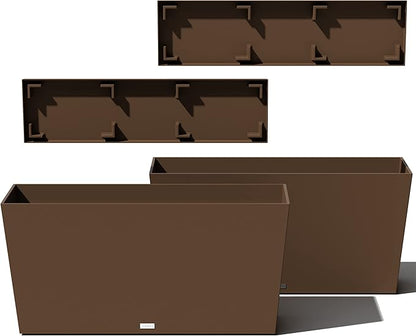 Veradek Midori Long Trough Planter (Espresso, 39 inch - 2 Pack with 2 Saucer Trays)