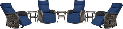 Belord 7 Piece Patio Furniture Set with 4 Swivel Recliner Chairs and 3 Side Tables, Dual-Adjust Wicker Chaise Lounge Chairs for Outdoor Patio Conversation, All-Weather Brown Rattan