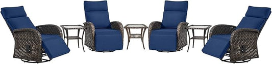 Belord 7 Piece Patio Furniture Set with 4 Swivel Recliner Chairs and 3 Side Tables, Dual-Adjust Wicker Chaise Lounge Chairs for Outdoor Patio Conversation, All-Weather Brown Rattan