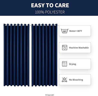Outdoor Patio Curtain Waterproof Darkening Thermal Insulated Indoor Curtains for Bedroom, Porch, Living Room, Pergola, Cabana, W105 x L120 Extra Wide Room Divider, Navy, Set of 2 Panels