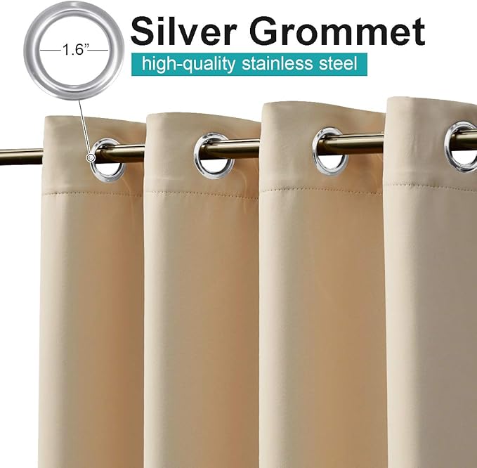 NICETOWN Fade Resistant Outdoor Curtains 2 Panels, Lightfastness Grade 4 Longlasting Waterproof Sun Blocking Thermal Insulated Draperies for Patio, Gazebo, Biscotti Beige, W52 x L96 Inch per Panel