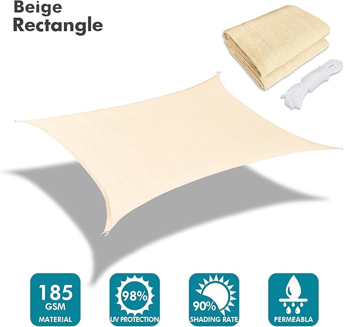 KANAGAWA 14'X22' Cream Custom Size Sun Shade Sail Rectangle UV Block Canopy Cover for Patio Backyard Lawn Garden Outdoor (Customized Available)