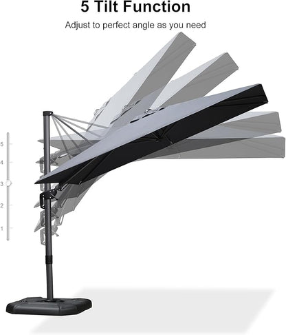 PURPLE LEAF 6.5' X 10' Right-left Tilt Patio Umbrella with Base Outdoor Cantilever Swivel Rectangle Umbrella Aluminum Offset Umbrella with 360-degree Rotation for Garden Deck Pool Patio Grey