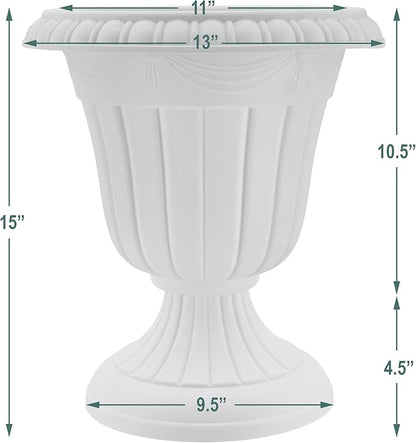 Arcadia Garden Products PL10SL Classic Traditional Plastic Urn Planter Indoor/Outdoor, 15" x 13", Brushed Silver