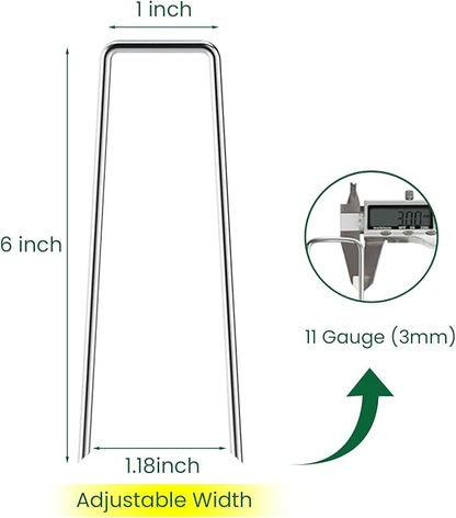 6 Inches Galvanized Garden Staples, Metal Tent Stakes, Heavy Duty U-Shaped Pins and Landscaping Staples for Sod Anchoring Landscape Fabric Irrigation Tubing,Halloween Decorations (50, Silver)