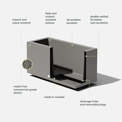 Veradek Block Series Long Box Planter - Large Rectangular Planter for Indoor or Outdoor Patio/Porch | Durable All-Weather Use with Drainage Holes | Modern Décor for Tall Plants, Flowers or Shrubs