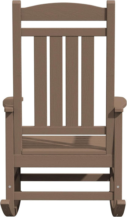 KINGYES HDPE Rocking Chairs Outdoor, Patio Rocking Chairs with 330lbs Support, Smooth Porch Rocker for Deck Lawn Yard, Brown
