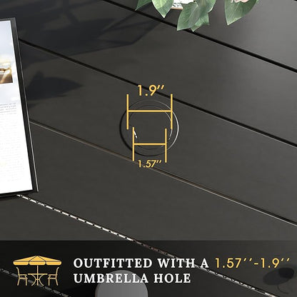 VICLLAX 5 Pieces Patio Dining Set, Outdoor Furniture Set Includes 1 Square Outdoor Table and 4 Stackable Patio Sling Chairs, Black Tabletop and Brown Fabric