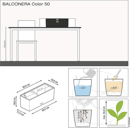 Lechuza BALCONERA Color 50 Nutmeg, Self-Watering Window Box (Railing Planter), H7.5 L19.7 W7.5 in