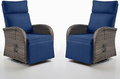 Belord Swivel Outdoor Recliner Chair Set of 2 - Reclining Patio Chair with Adjustable Backrest and Footrest, All-Weather Wicker Chaise Lounge Chair Outdoor for Pool Deck Brown (Upgraded 2.0)