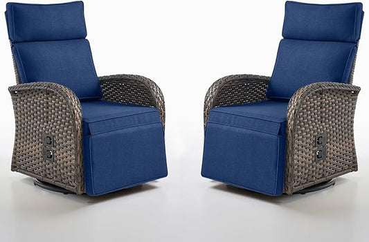 Belord Swivel Outdoor Recliner Chair Set of 2 - Reclining Patio Chair with Adjustable Backrest and Footrest, All-Weather Wicker Chaise Lounge Chair Outdoor for Pool Deck Brown (Upgraded 2.0)