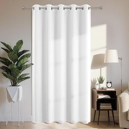 Joydeco Blackout Patio Sliding Door Curtains 108 Inches Long, Grommet Privacy Room Divider Curtains, Extra Wide Thermal Blackout Drapes for Bedroom Living Room (Pure White, 70Wx108L, 1 Panel)